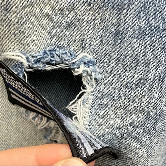 Vintage Machine Distressed Flag Patchwork Straight Leg Jeans Men’s 32 X 34 - Picture 10 of 16